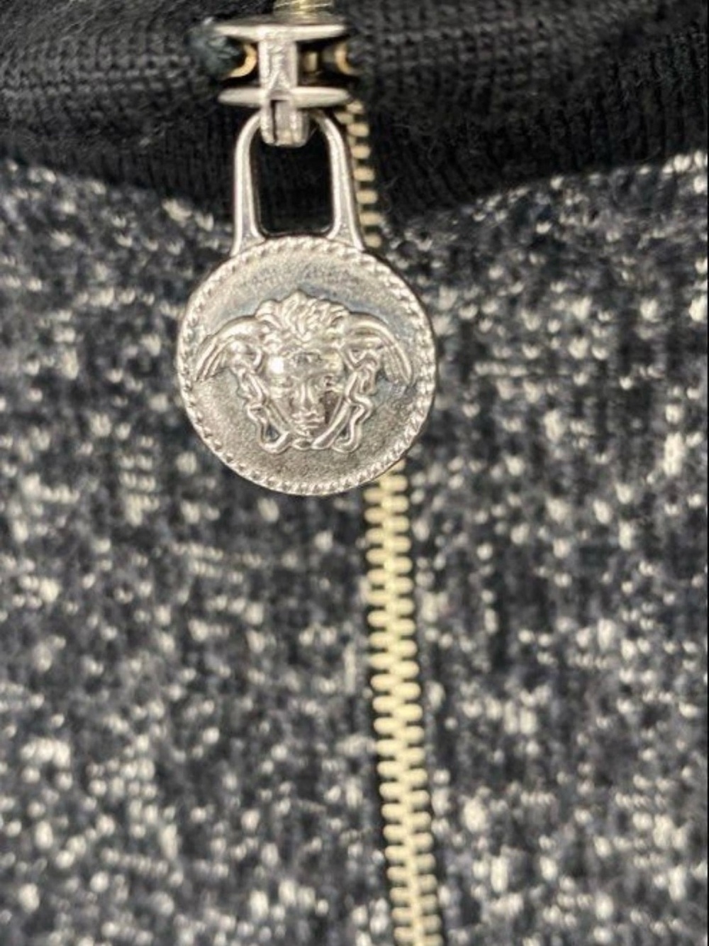 Versace women's grey speckled knit 1/4 zip pullover sweater authentic with COA - Picture 3 of 6